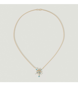 Fireworks Sparkles 18k Yellow Gold Diamond, Blue Topaz & London Topaz Necklace