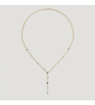 Fireworks Sparkles 18k Yellow Gold Diamond, Blue Topaz & London Topaz Necklace