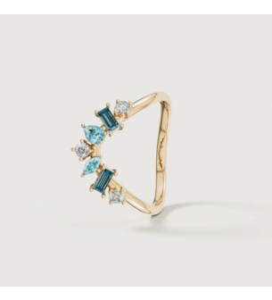 Fireworks Sparkles 18k Yellow Gold Diamond, Blue Topaz & London Topaz Ring