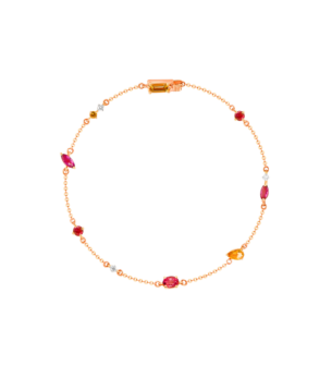 Fireworks Sparks Coloured Gemstones & Diamond Chain Bracelet 18K Rose Gold 