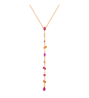 قلادة فايروركس سباركس من الذهب الوردي عيار 18 قيراط على شكل Y مرصعة بالألماس وأحجار كريمة ملونة