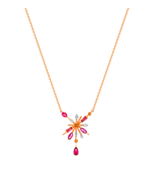 Fireworks Sparks Flower Coloured Gemstones & Diamond Necklace 18K Rose Gold 