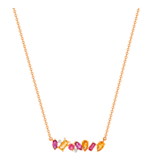 Fireworks Sparks Coloured Gemstones & Diamond Bar Necklace 18K Rose Gold 