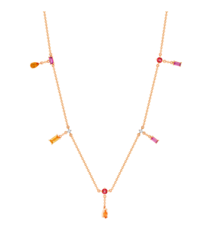 Fireworks Sparks Coloured Gemstones & Diamond Droplets Necklace 18K Rose Gold 