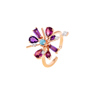 Fireworks Flare Semi Precious  Nail Ring in 18K Rose Gold