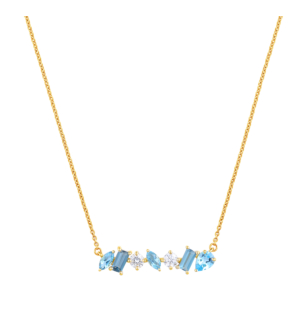 Fireworks Sparkles 18k Yellow Gold Diamond, Blue Topaz & London Topaz Necklace