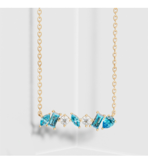 Fireworks Sparkles 18k Yellow Gold Diamond, Blue Topaz & London Topaz Necklace