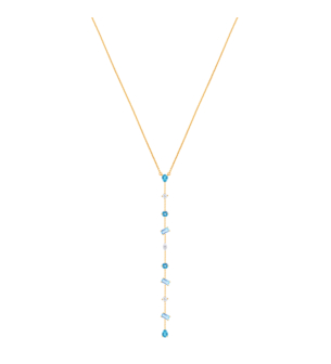 Fireworks Sparkles 18k Yellow Gold Diamond, Blue Topaz & London Topaz Necklace