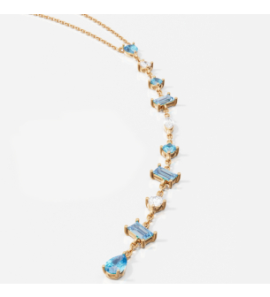 Fireworks Sparkles 18k Yellow Gold Diamond, Blue Topaz & London Topaz Necklace