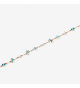 Fireworks Sparkles 18k Yellow Gold Diamond, Blue Topaz & London Topaz Bracelet