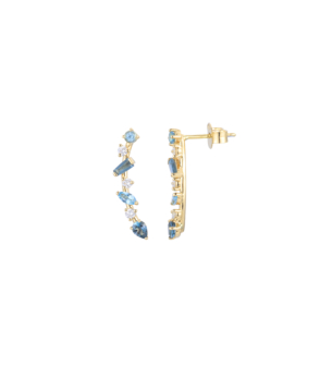 Fireworks Sparkles 18k Yellow Gold Diamond, Blue Topaz & London Topaz Earrings