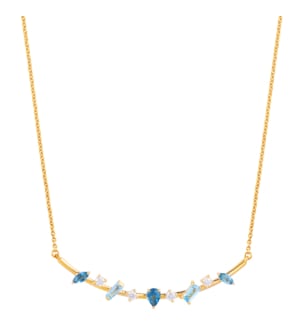 Fireworks Sparkles 18k Yellow Gold Diamond, Blue Topaz & London Topaz Necklace