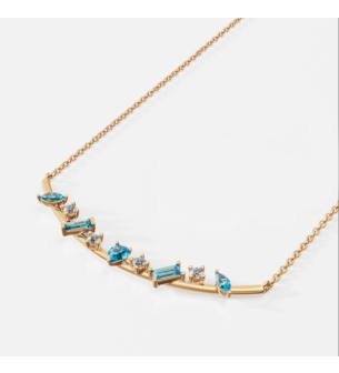 Fireworks Sparkles 18k Yellow Gold Diamond, Blue Topaz & London Topaz Necklace