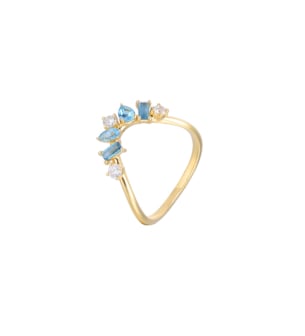 Fireworks Sparkles 18k Yellow Gold Diamond, Blue Topaz & London Topaz Ring