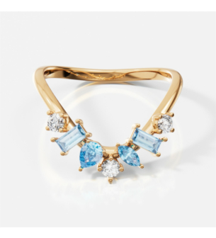 Fireworks Sparkles 18k Yellow Gold Diamond, Blue Topaz & London Topaz Ring
