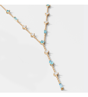 Fireworks Sparkles 18k Yellow Gold Diamond, Blue Topaz & London Topaz Necklace