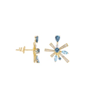 Fireworks Sparkles 18k Yellow Gold Diamond, Blue Topaz & London Topaz Earrings