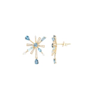 Fireworks Sparkles 18k Yellow Gold Diamond, Blue Topaz & London Topaz Earrings