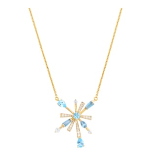 Fireworks Sparkles 18k Yellow Gold Diamond, Blue Topaz & London Topaz Necklace