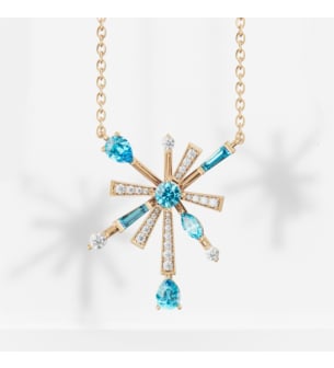 Fireworks Sparkles 18k Yellow Gold Diamond, Blue Topaz & London Topaz Necklace