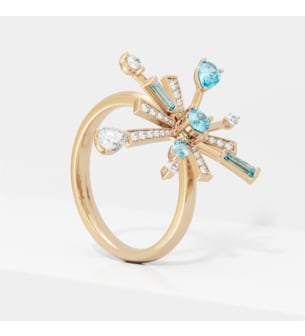 Fireworks Sparkles 18k Yellow Gold Diamond, Blue Topaz & London Topaz Ring