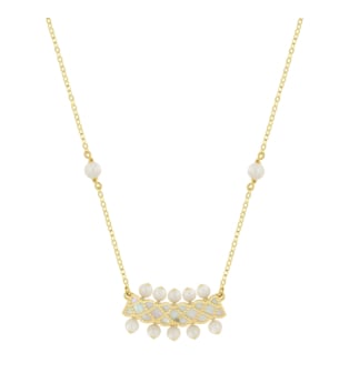 Kiku Arabiya 18k Yellow Gold Necklace With Blue and White Mother of Pearl and White Freshwater Pearl