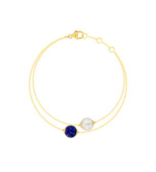 Kiku Glow Two Layered Bracelet in 18K Yellow Gold With a Freshwater Pearl and Lapiz Lazuli Stone