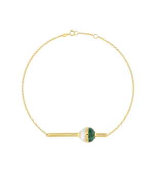 Kiku Glow Sphere 18k Gold Malachite and Freshwater Pearl Bracelet