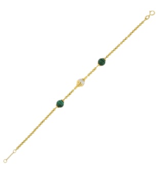 Kiku Glow Sphere 18k Gold Malachite and Freshwater Pearl Bracelet