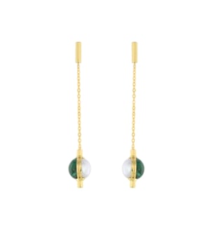 Kiku Glow Sphere 18k Gold Malachite and Freshwater Pearl Earrings