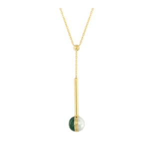 Kiku Glow Sphere 18k Gold Malachite and Freshwater Pearl Necklace