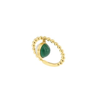 Kiku Glow Sphere 18k Gold Malachite and Freshwater Pearl Ring