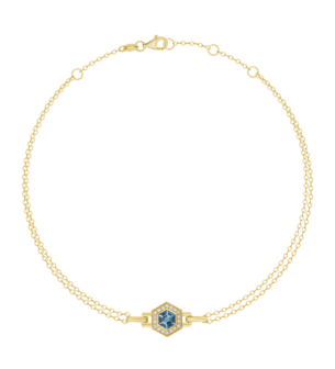 Kanzi Amulet 18k Yellow Gold Blue Topaz and Diamond Bracelet