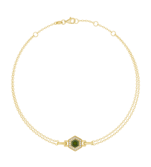 Kanzi Amulet 18k Yellow Gold Diopside and Diamond Bracelet