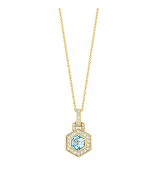 Kanzi Amulet 18k Yellow Gold Blue Topaz and Diamond Necklace