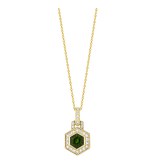 Kanzi Amulet 18k Yellow Gold Diopside and Diamond Necklace