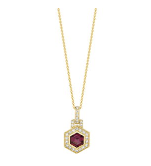 Kanzi Amulet 18k Yellow Gold Rhodolite and Diamond Necklace