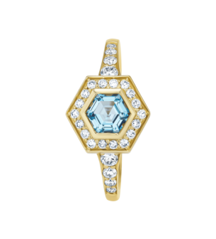 Kanzi Amulet 18k Yellow Gold Blue Topaz and Diamond Ring