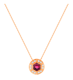 Kanzi Necklace in 18K Rose Gold and studded with Raspberry Rhodolite