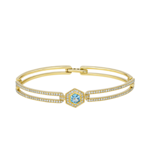 Kanzi Amulet 18k Yellow Gold Blue Topaz and Diamond Bangle