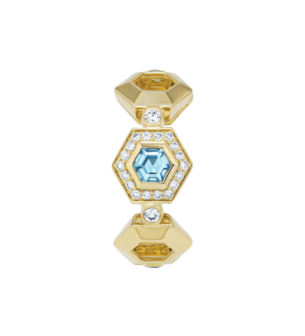 Kanzi Amulet 18k Yellow Gold Blue Topaz and Diamond Ring