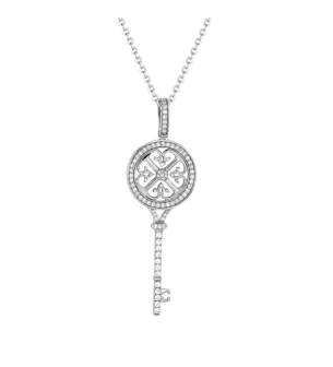 Lace Key 18k White Gold Diamond Necklace