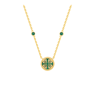 Lace Petite Yellow Gold Diamond Necklace with Malachite