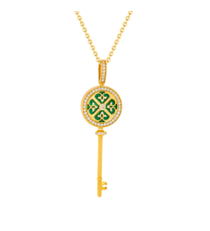 Lace Key 18k Yellow Gold Diamond and Malachite Necklace