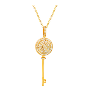 Lace Key 18k Yellow Gold Diamond and Mother of Pearl Necklace