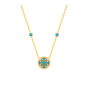 Lace Petite Yellow Gold Diamond Necklace with Condensed Turquoise 