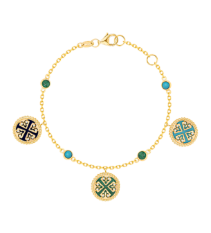 Lace Petite Yellow Gold Diamond Bracelet with Condensed Turquoise, Lapis Lazuli and Malachite