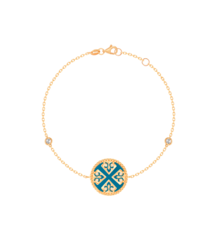 Lace Single Medallion Bracelet in 18K Rose Gold With Turquoise And Diamonds