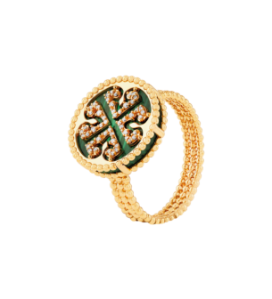 Lace Single Medallion Ring in 18K Rose Gold With Malachite And Diamonds