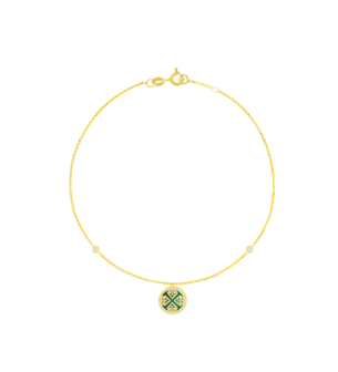 Lace Malachite with Emerald Stone Diamond Anklet in 18K Yellow Gold